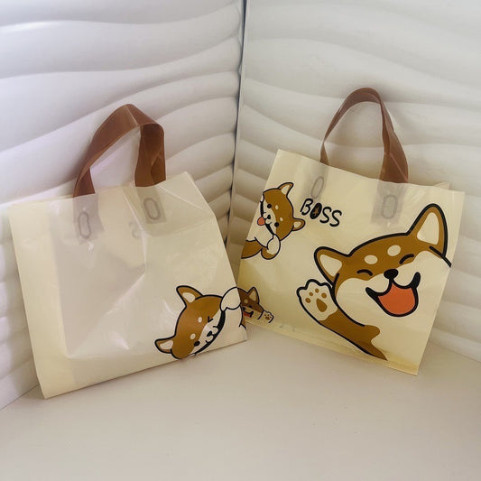 手提服飾袋 禮品袋 可愛PE購物袋 柴犬包裝袋 軟提把提袋